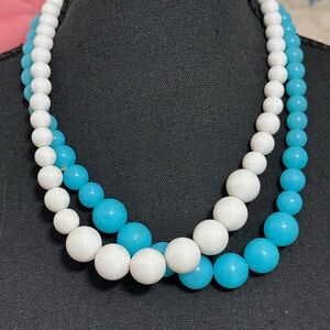 Ruffle Girl set of 2 necklaces. Turquoise & White Beaded Necklaces.